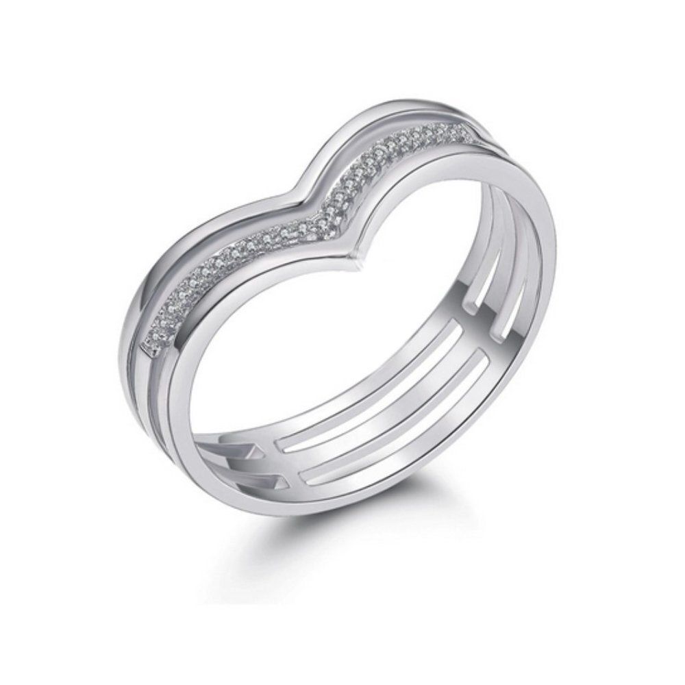 Silver Rhinestone Encrusted Triple V Ring